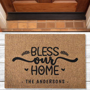 Paillasson Bénissez Notre Maison Fausse Burlap Personnalisée