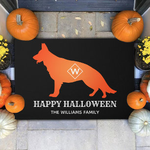 Paillasson Berger allemand orange Happy Halloween Nom de fami