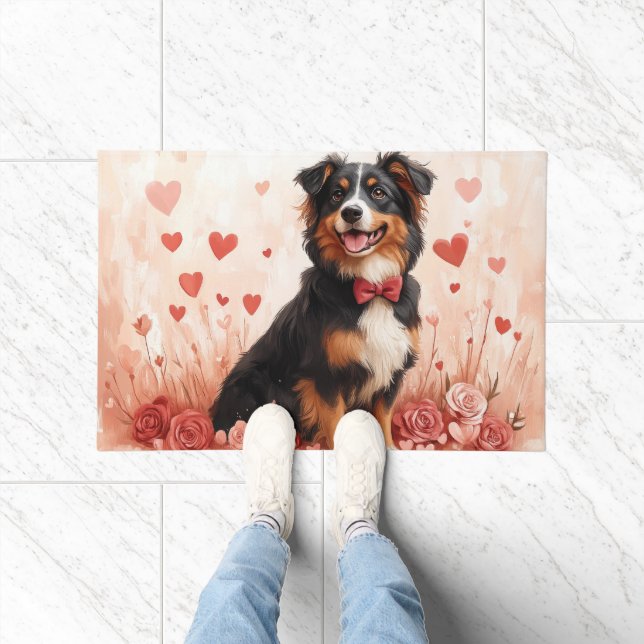 Paillasson Berger australien avec Rose - Saint Valentin (Intérieur)