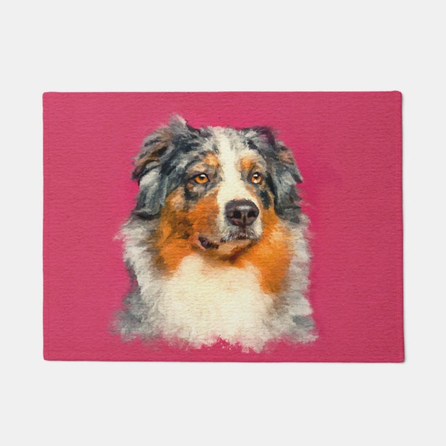 Paillasson Berger australien - portrait bleu de Merle (Devant)