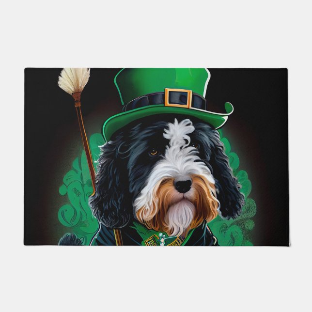 Paillasson Bernedoodle Chien conduisant vélo St. Patrick's Da (Devant)