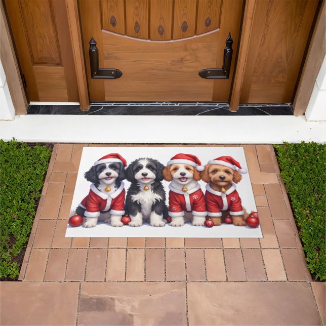 Paillasson Bernedoodle Christmas Dress Santa Hat (De plein air)