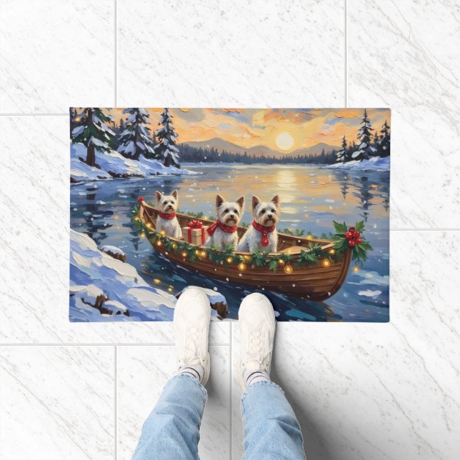 Paillasson Bichon Frise Christmas Boat Holiday (Intérieur)