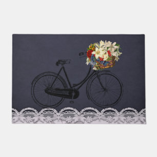 Paillasson bicyclette bleue de vélo de fleur de porte