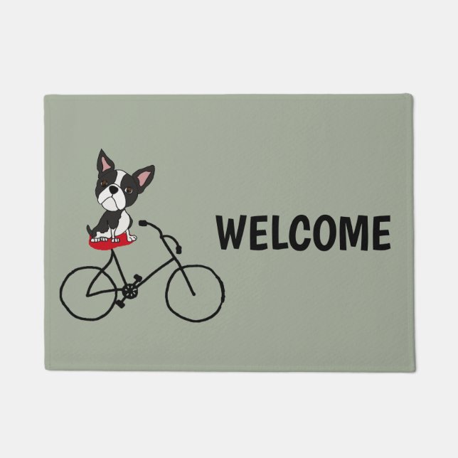 Paillasson Bicyclette drôle d'équitation de terrier de Boston (Devant)