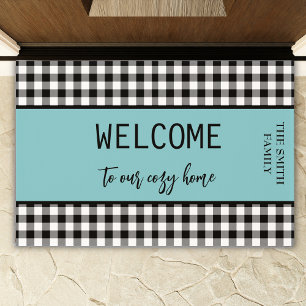 Paillasson Bienvenida Farmhouse Black Buffalo Plaid - Verde a