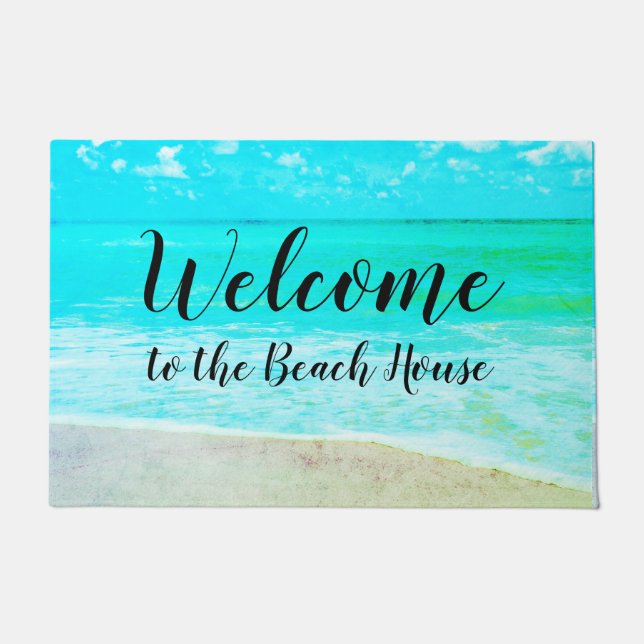 Paillasson Bienvenue à Beach House Ocean Black Text (Devant)