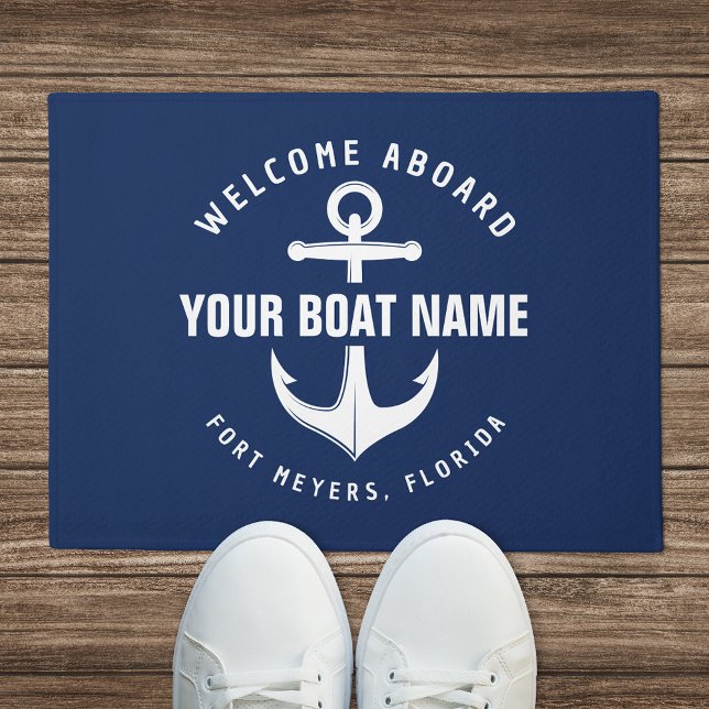 Paillasson Bienvenue à bord de bateau Marine Blue Ancre nauti (Créateur téléchargé)