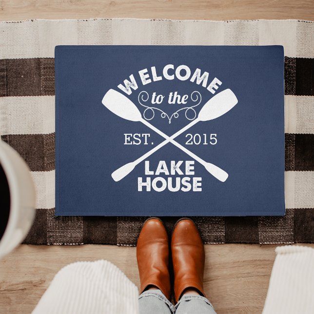 Paillasson Bienvenue à Lake House | Navires et palettes blanc (Créateur téléchargé)