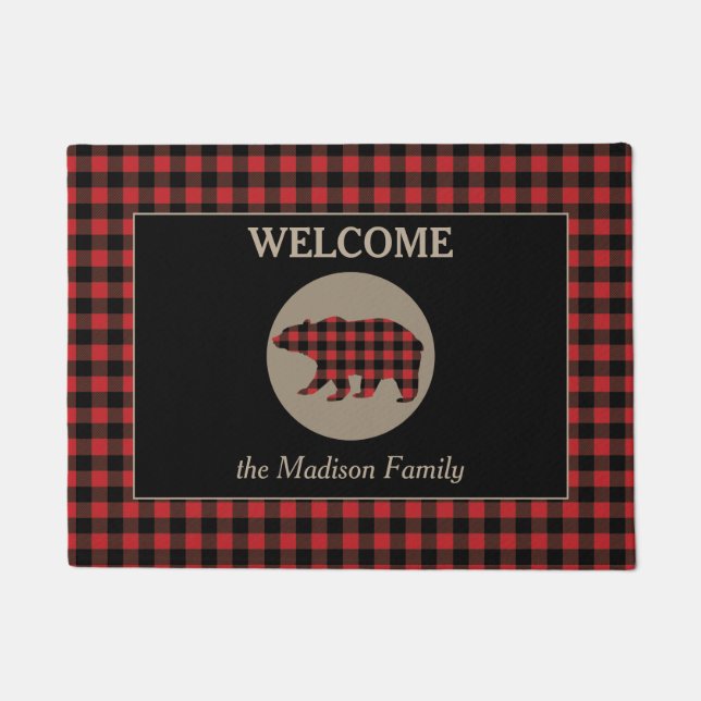 Paillasson Bienvenue à l'ours Motif de Buffalo Plaid (Devant)