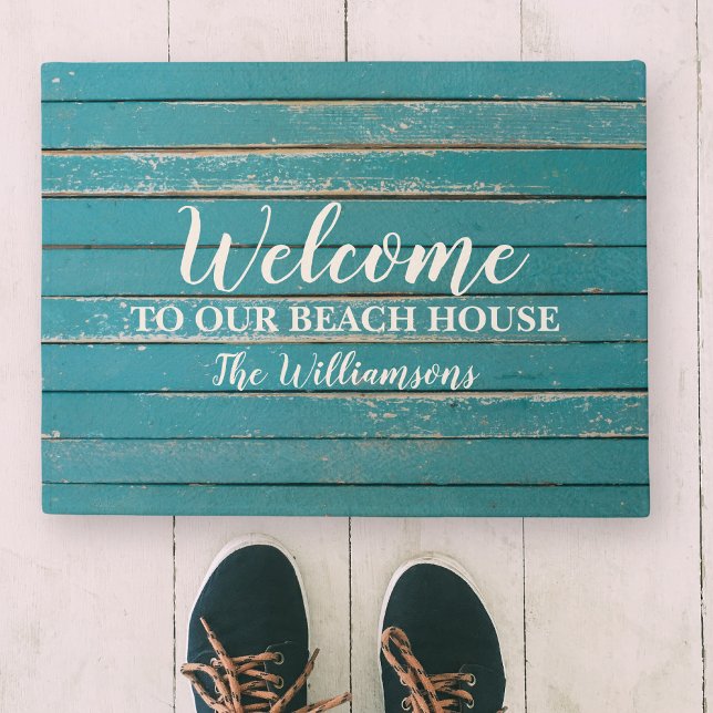 Paillasson Bienvenue à notre Beach House Nom de famille perso (Créateur téléchargé)