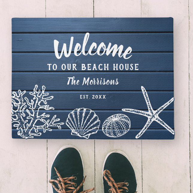 Paillasson Bienvenue à notre Beach House Nom de famille perso (Créateur téléchargé)