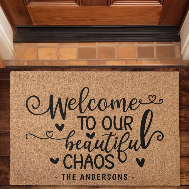 Paillasson Bienvenue À Notre Belle Famille Chaos Faux Burlap (Créateur téléchargé)