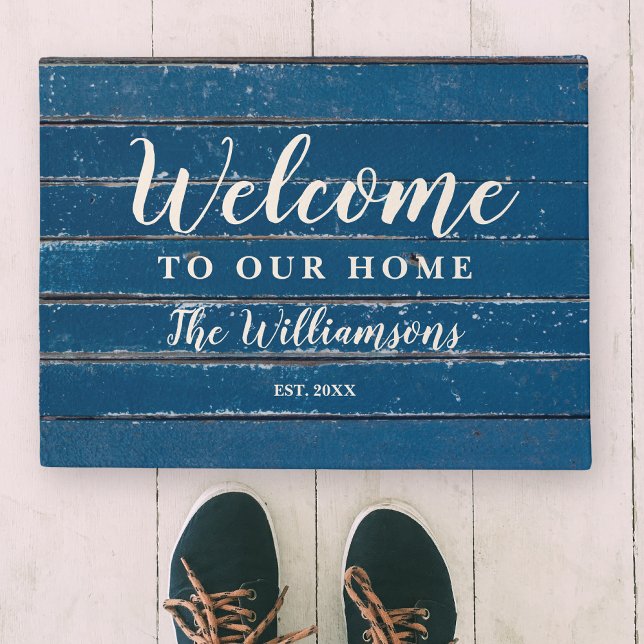 Paillasson Bienvenue à notre maison Custom Patiné Wood (Créateur téléchargé)