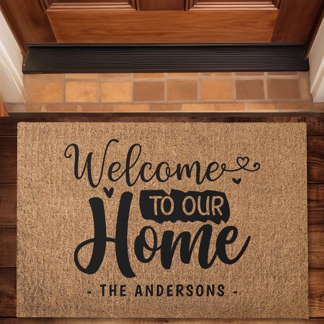Paillasson Bienvenue À Notre Maison Famille Faux Burlap Doorm (Créateur téléchargé)