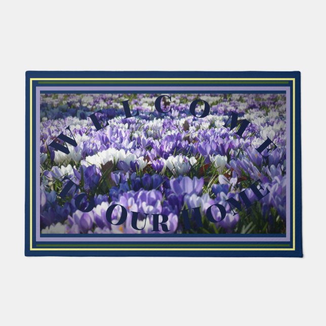 Paillasson Bienvenue À Notre Maison Florale Crocus Lavender B (Devant)