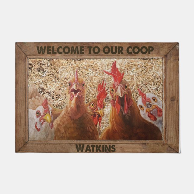 Paillasson Bienvenue À Notre Pâte Coop, Poulet Customisé (Devant)