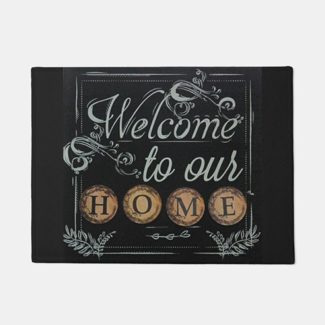 Paillasson Bienvenue à notre porte d'entrée à domicile (Devant)