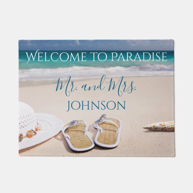 Paillasson Bienvenue à Paradise Beach M. et Mme. (Devant)