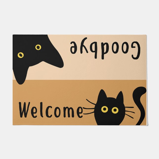 Paillasson Bienvenue Adieu porte-chat, mignon chat noir (Devant)