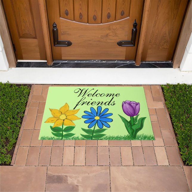 Paillasson Bienvenue Amis Portes Florales (De plein air)