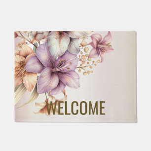 Paillasson Bienvenue Aquarelle Boho Rose Fleurs Élégant