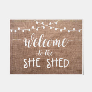 Paillasson Bienvenue au burlap et aux lumières de She Shed