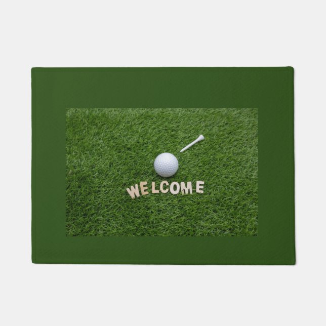 Paillasson Bienvenue au golf avec balle de golf et tee (Devant)