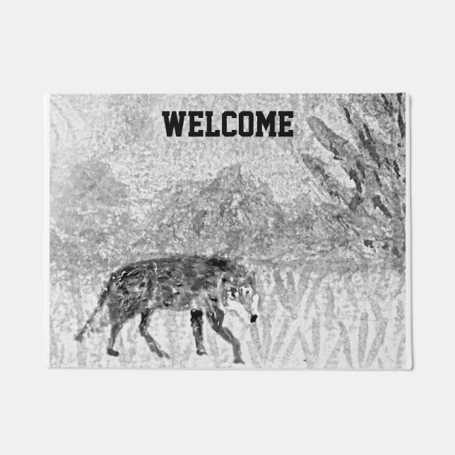 Paillasson Bienvenue au loup d'art animal sauvage (Devant)