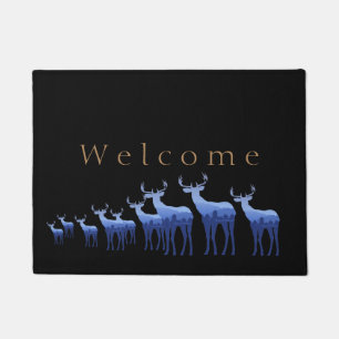 Paillasson Bienvenue aux cerfs et aux élans bleu mat