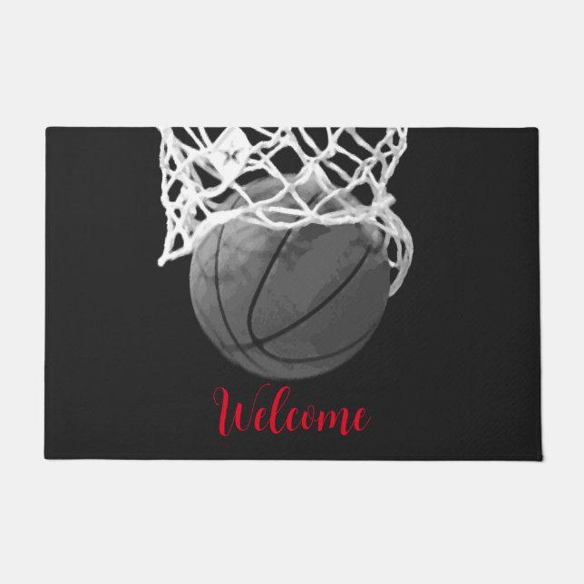 Paillasson Bienvenue Basket Ball & Net Noir & Blanc (Devant)