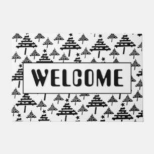 Paillasson Bienvenue Black White Christmas Tree Motif