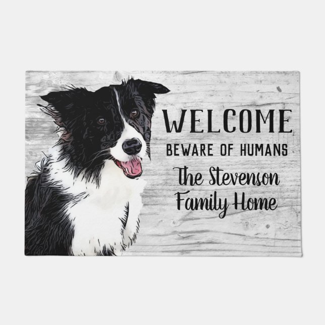 Paillasson Bienvenue Bordure Collie Chien Animal Nom de famil (Devant)