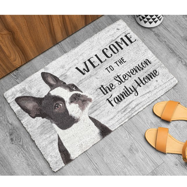 Paillasson Bienvenue Boston Terrier Chien Animal Nom de famil (Créateur téléchargé)
