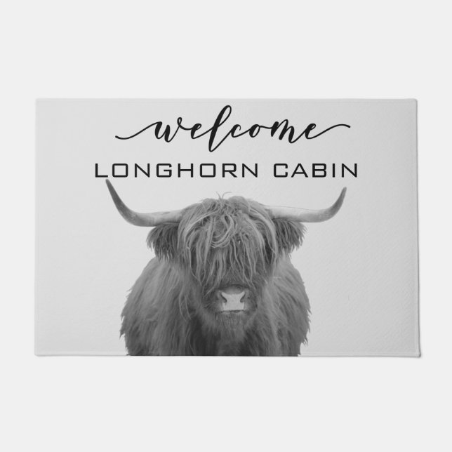 Paillasson Bienvenue Cabine Lodge Highland Cow Farmhouse (Devant)