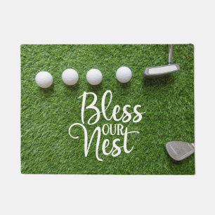 Paillasson Bienvenue chez le golfeur avec balles de golf & pu