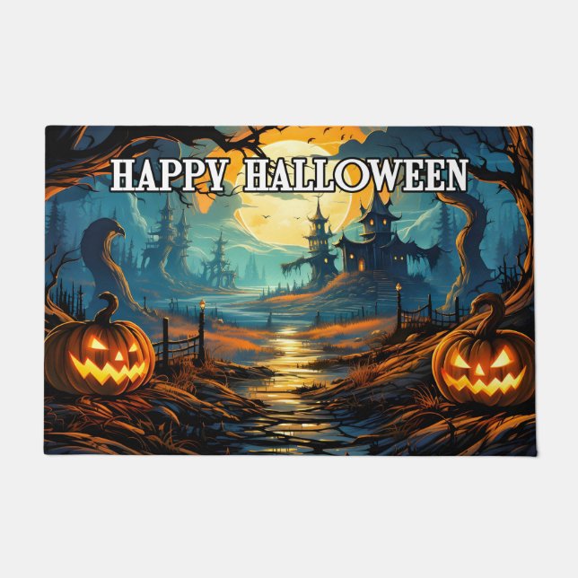 Paillasson Bienvenue  | Citrouilles Éffrayants d'Halloween (Devant)