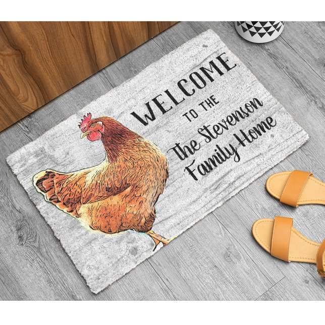 Paillasson Bienvenue Coq de poulet Nom de famille de l'animal (Créateur téléchargé)