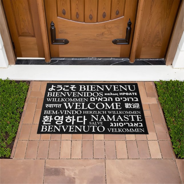 Paillasson Bienvenue dans différentes langues noir blanc élég (De plein air)