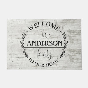 Paillasson Bienvenue dans notre foyer de la famille de bois L