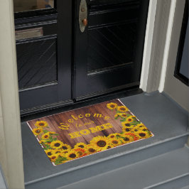 Paillasson Bienvenue dans notre maison Fleurs de soleil jaune