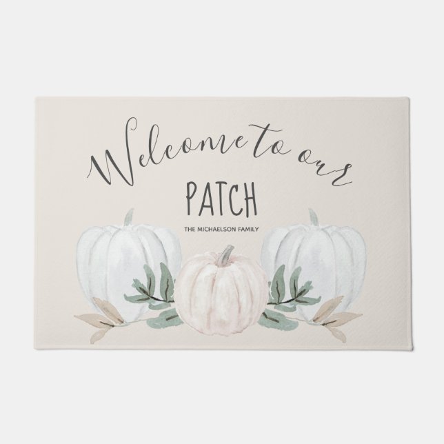 Paillasson Bienvenue dans notre Patch Fall Citrouilles Peach (Devant)