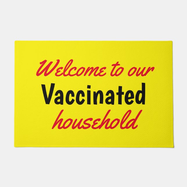 Paillasson Bienvenue dans notre texte de maison vacciné Jaune (Devant)