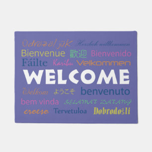 Paillasson Bienvenue dans plusieurs langues Perwinkle bleu