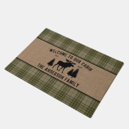 Paillasson Bienvenue Famille Cabine Moose Pine Green Plaid Bu