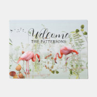 Bienvenue Flamant rose tropical moderne Nom de fam