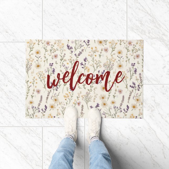 Paillasson Bienvenue Fleurs Sauvages Aquarelle (Intérieur)