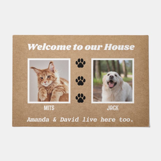Paillasson Bienvenue Funny Dogs House Custom 2 Pet Photo (Devant)