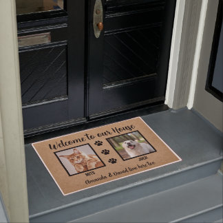 Paillasson Bienvenue Funny Dogs House Custom 2 Pet Photo