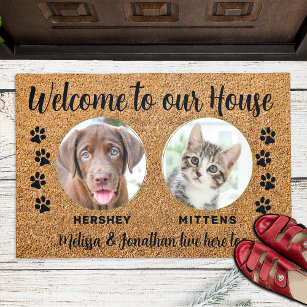 Paillasson Bienvenue Funny Dogs House Custom 2 Pet Photo